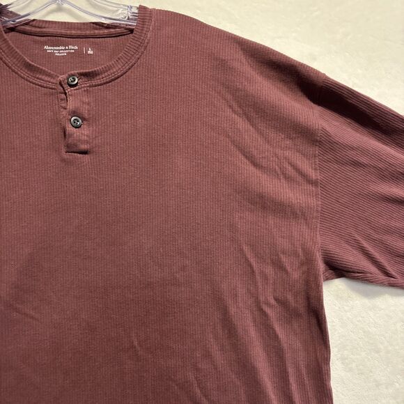 Abercrombie & Fitch Ribbed Soft AF Relaxed Henley Shirt Men's Large Maroon - Picture 4 of 14